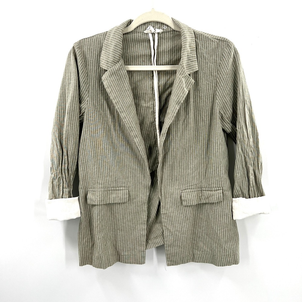 HAVE‎ 100% cotton lightweight blazer look open front striped shirt top coastal L